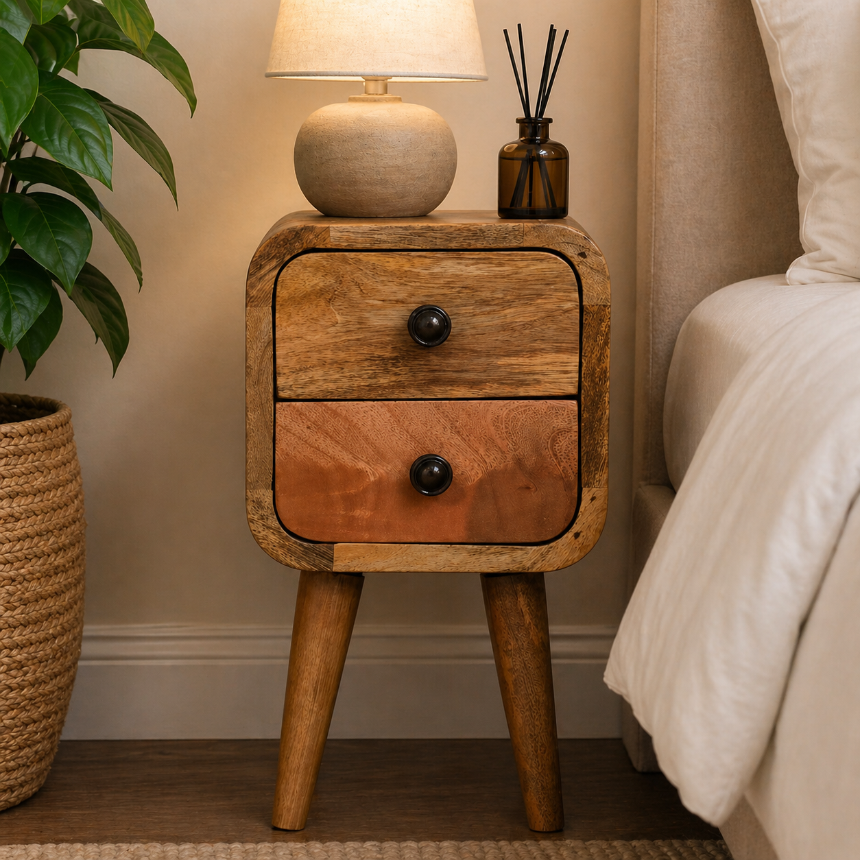 Extra Mini Curved Oak-ish Bedside