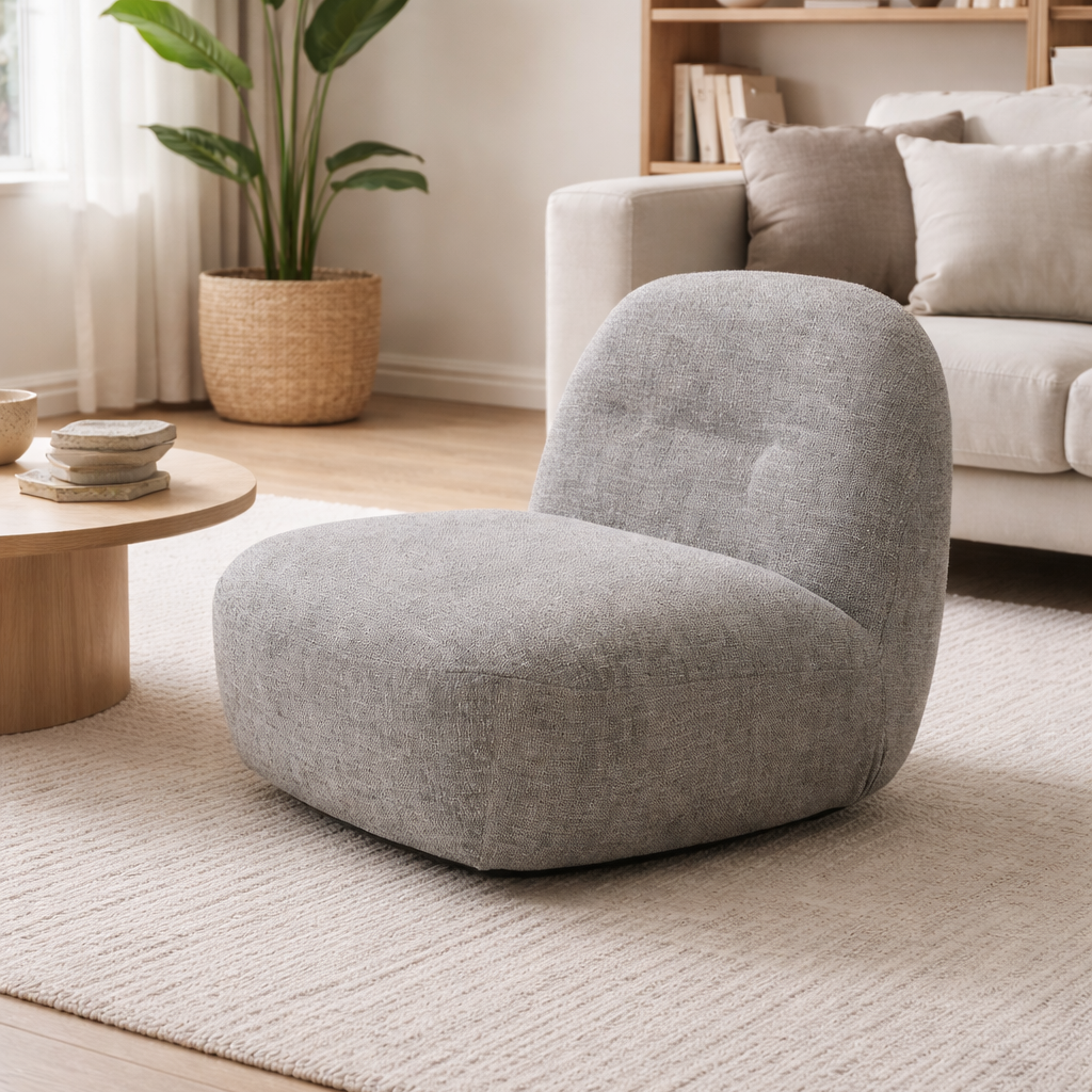 Sienna Oversized Swivel Chair In Boucle Stone