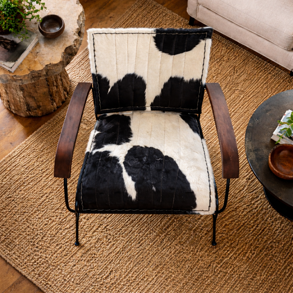 Black Cowhide Leather Armchair