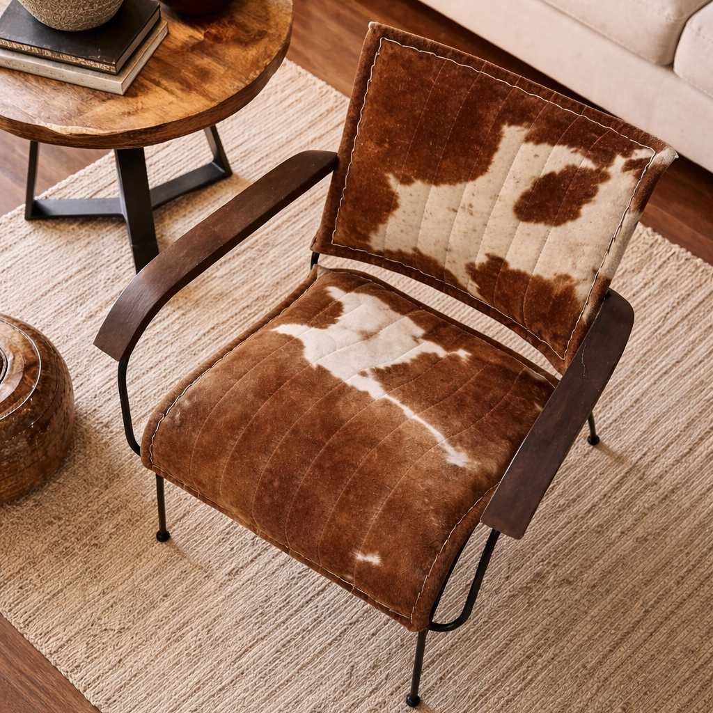 Brown Cowhide Leather Armchair