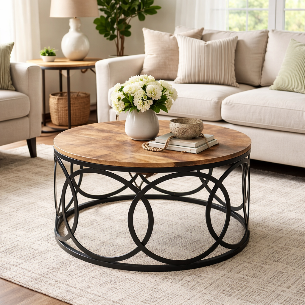 Old Empire Round Lattice Frame Mango Coffee Table