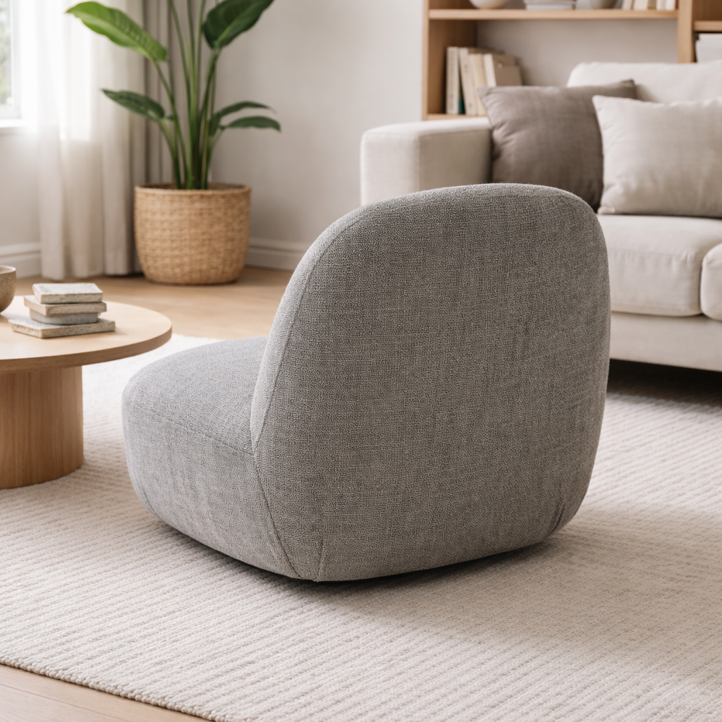 Sienna Oversized Swivel Chair In Boucle Stone