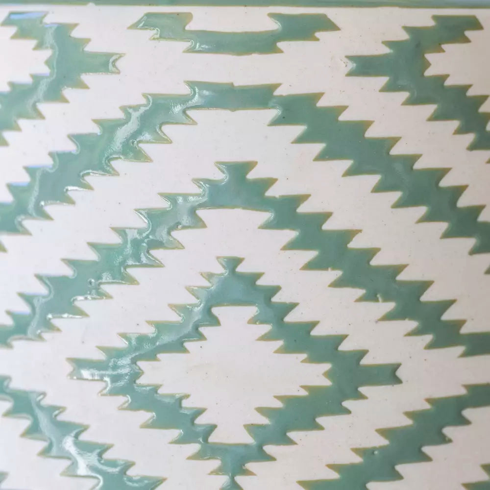 Ceramic Lamp Ikat Sage With White Shade