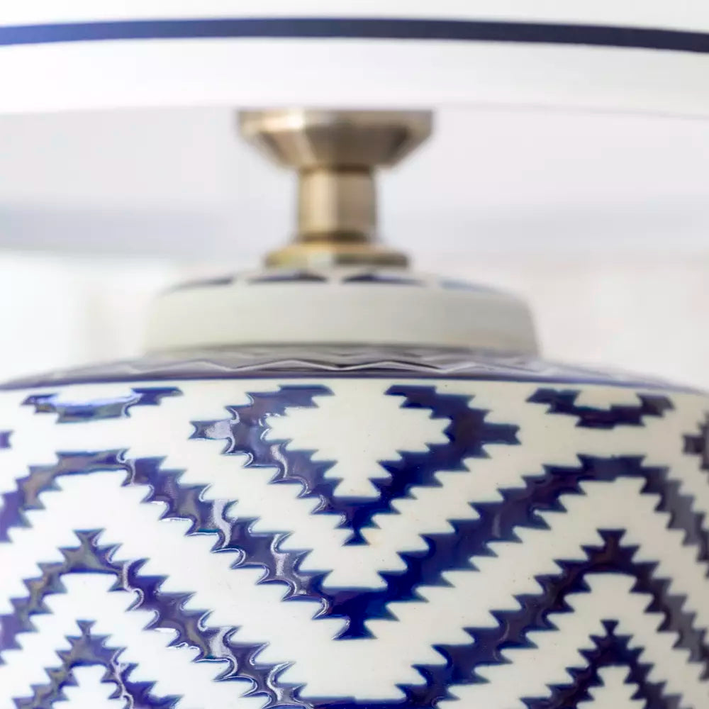 Ceramic Lamp Ikat Blue With White Shade