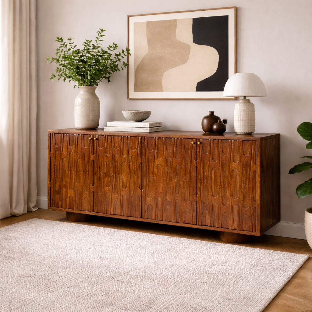 Barwara Wooden Carved 4 Door Sideboard