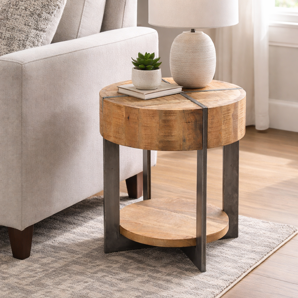 Old Empire Round Lamp Table With Metal Detail