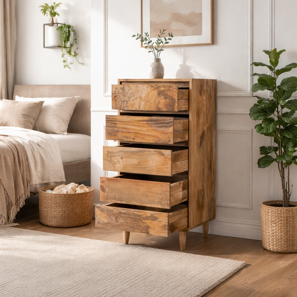 Mangowen 5 Drawer Tall Boy