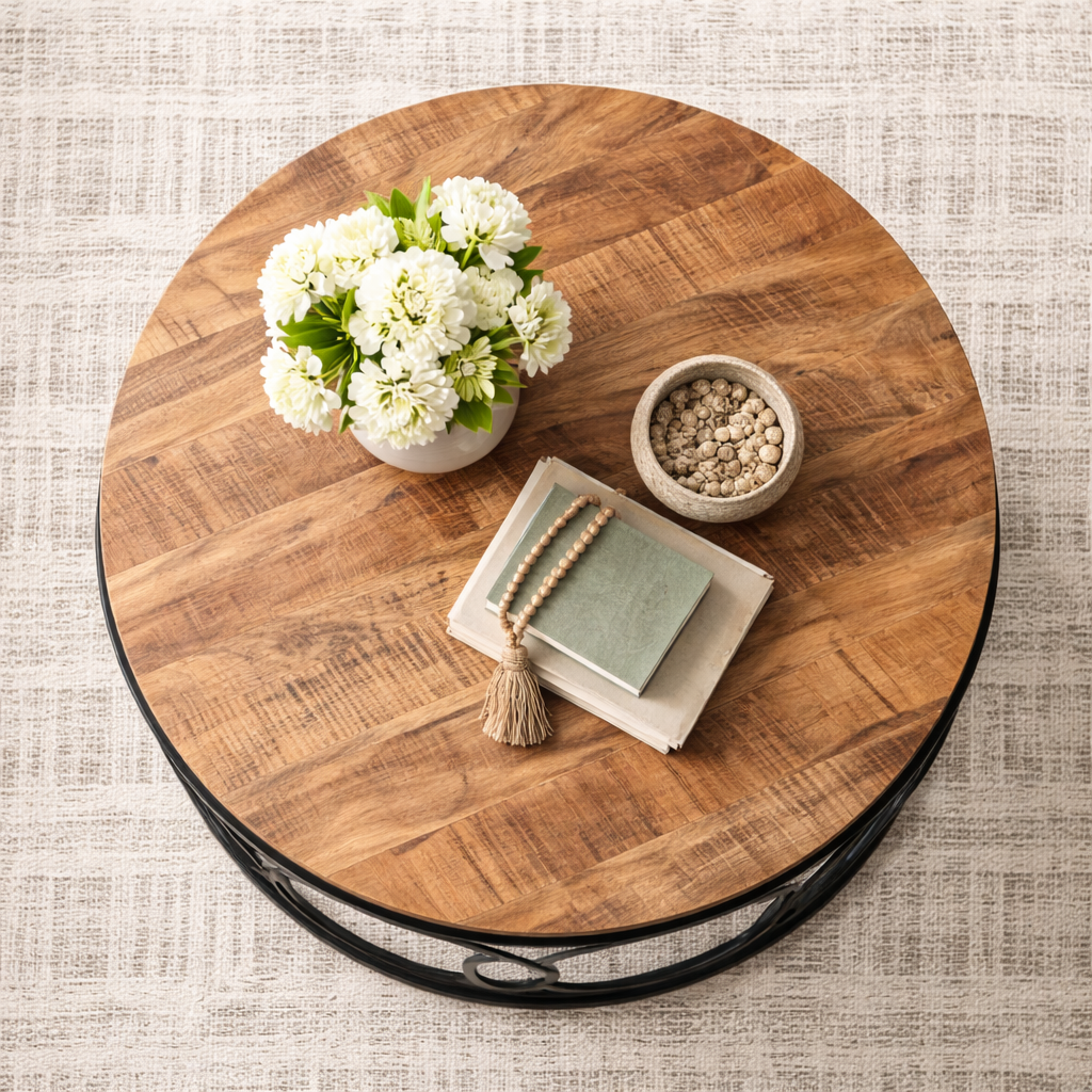 Old Empire Round Lattice Frame Mango Coffee Table