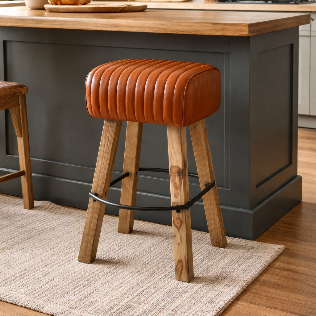 Tan Brown Leather Pommel Bar Stool