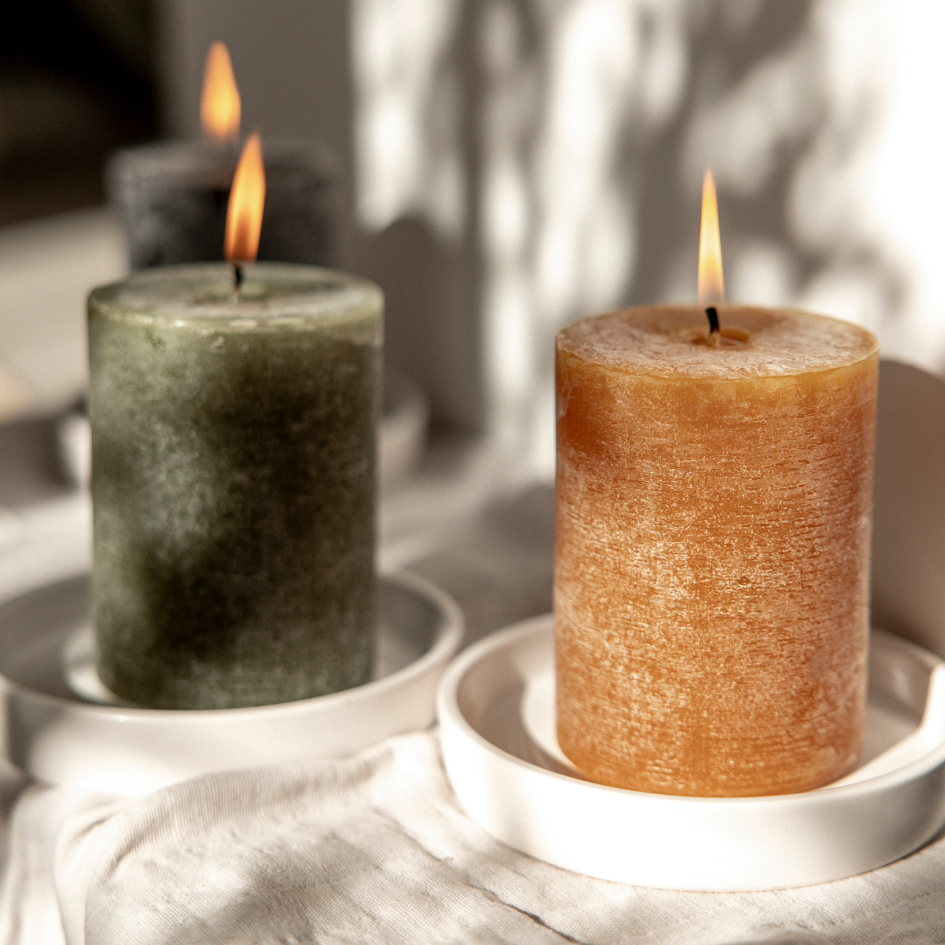 Sandalwood Fragranced Coloured Pillar Candle