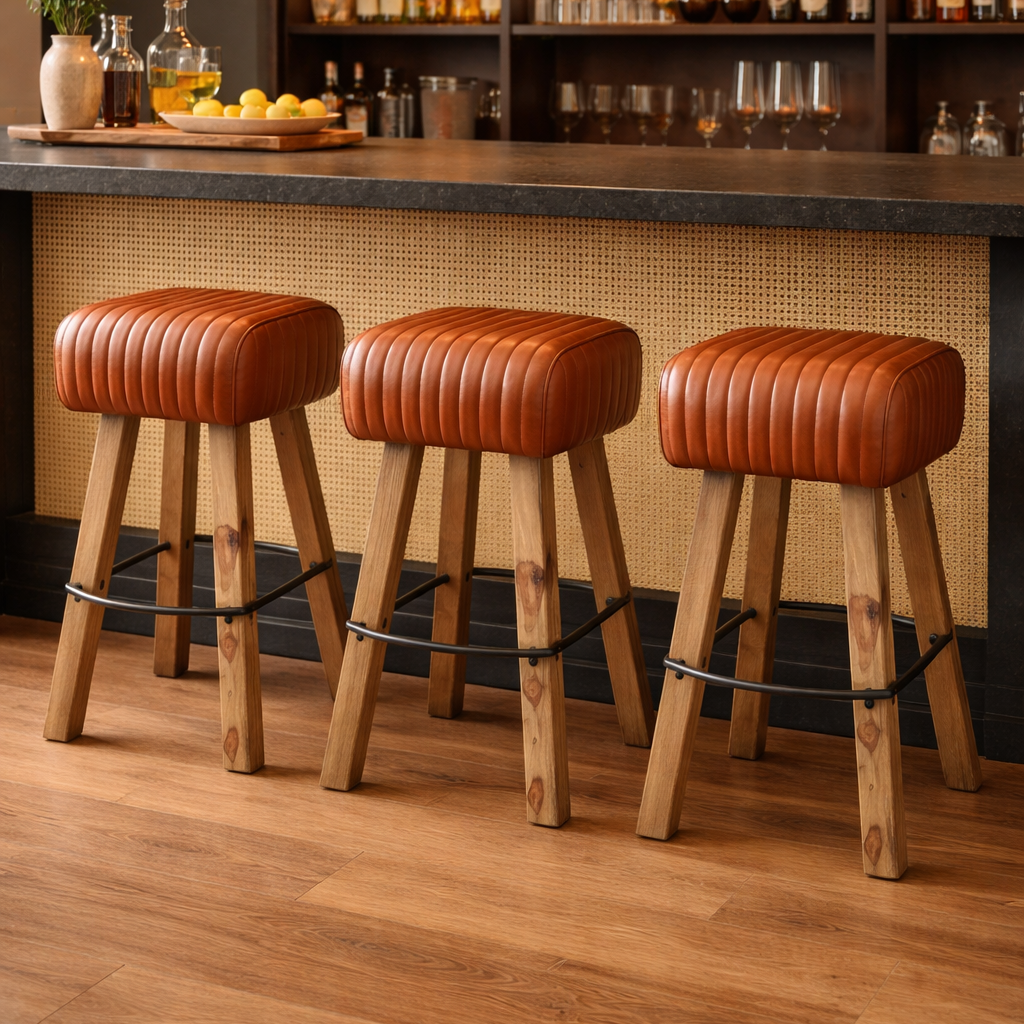 Tan Brown Leather Pommel Bar Stool