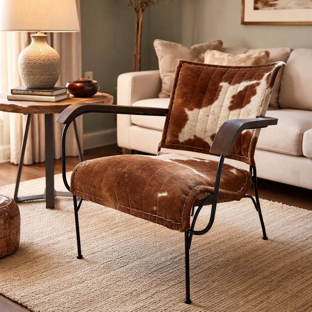 Brown Cowhide Leather Armchair