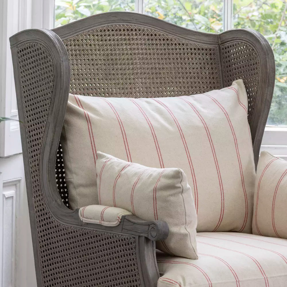Rattan Wing Armchair Ticking Stripe Red