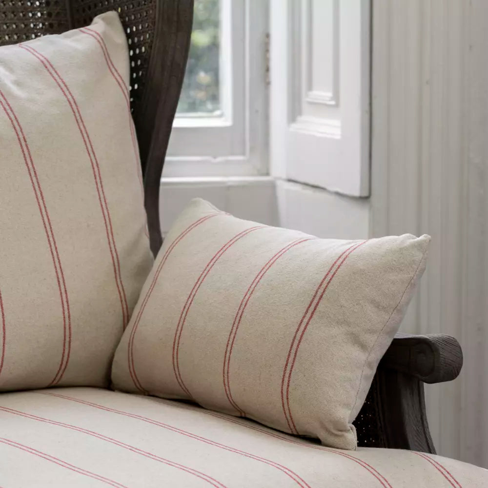 Rattan Wing Armchair Ticking Stripe Red