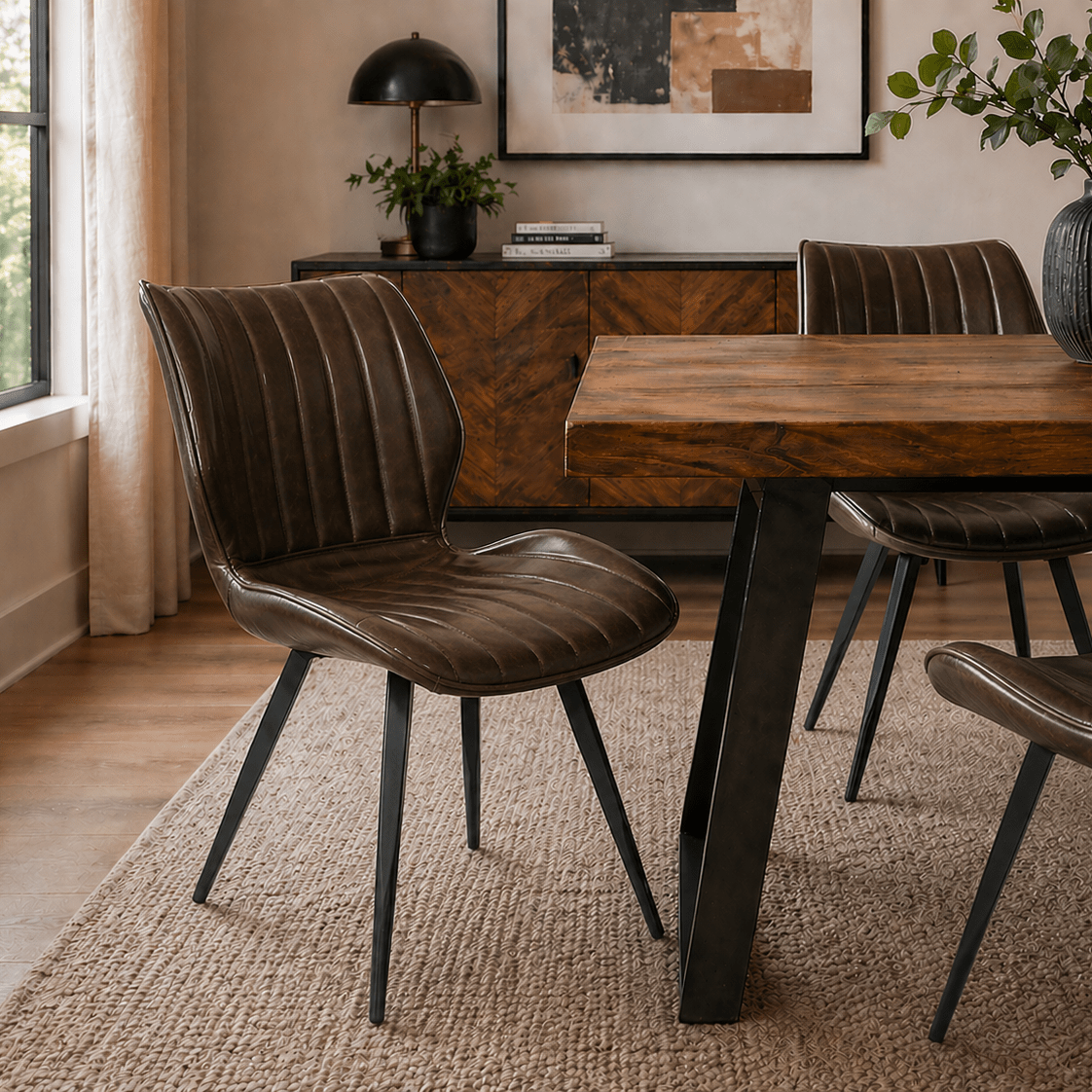 Alfa Dining Chair Vegan Leather Chestnut - Set of 2 - Smallhill Furniture Co.