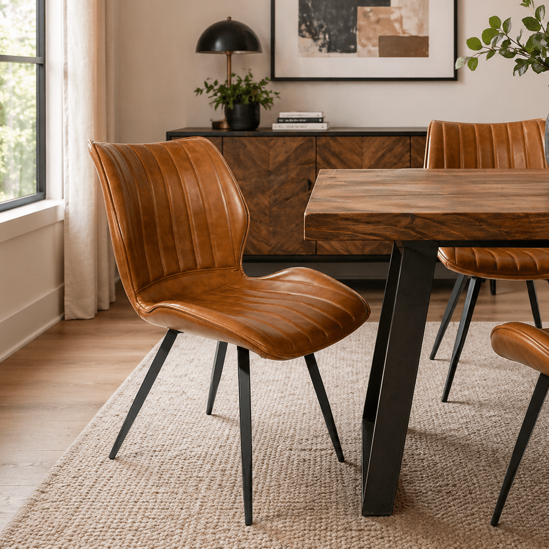 Alfa Dining Chair Vegan Leather Tan - Set of 2 - Smallhill Furniture Co.