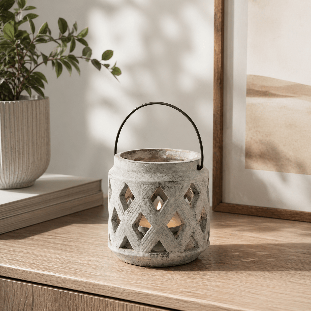Athena Stone Lattice Lantern - Smallhill Furniture Co.