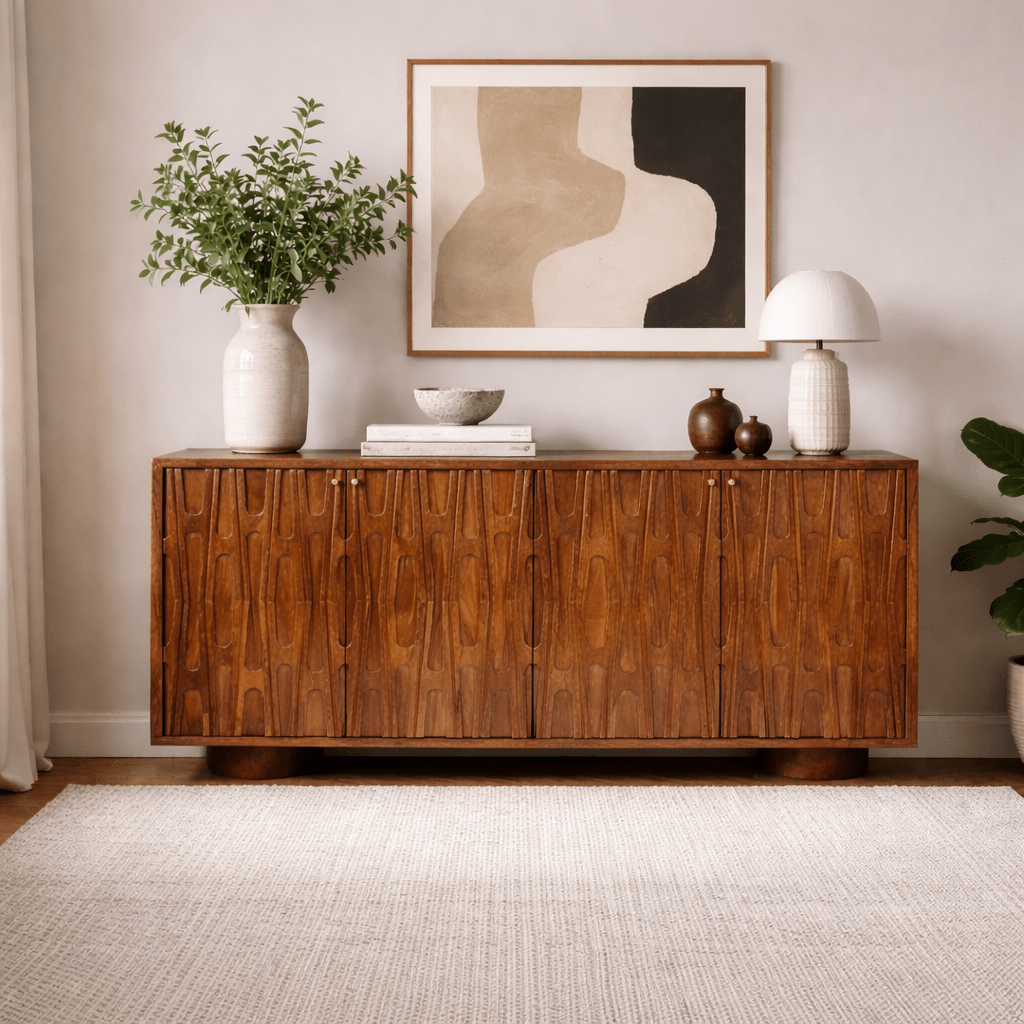 Barwara Wooden Carved 4 Door Sideboard - Smallhill Furniture Co.
