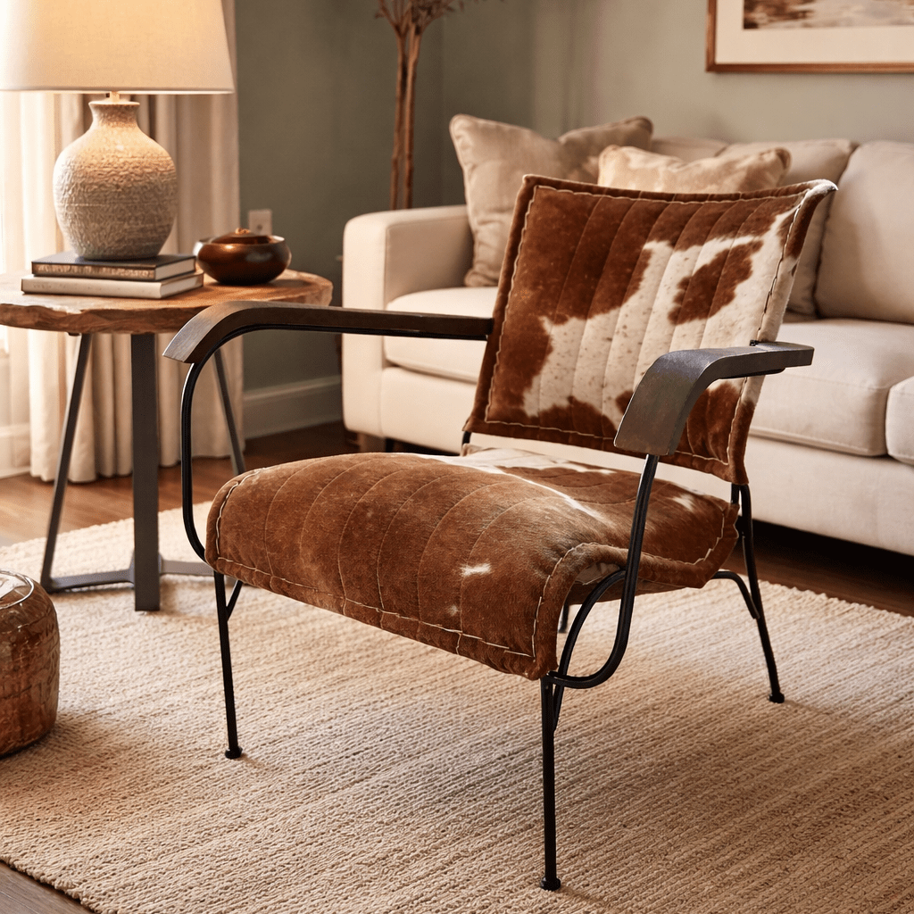 Brown Cowhide Leather Armchair - Smallhill Furniture Co.