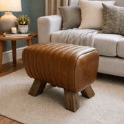 Brown Leather Footstool - Smallhill Furniture Co.