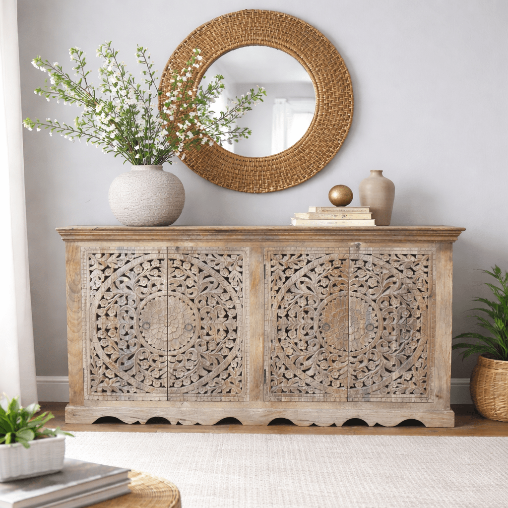 Carved Mango Wood Sideboard - Smallhill Furniture Co.