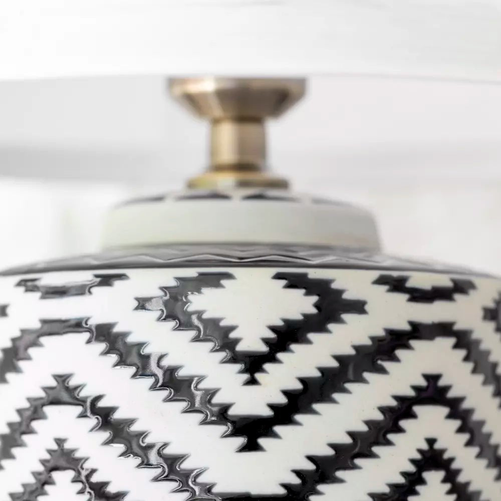 Ceramic Lamp Ikat Black With White Shade - Smallhill Furniture Co.