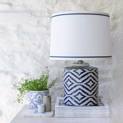 Ceramic Lamp Ikat Blue With White Shade - Smallhill Furniture Co.