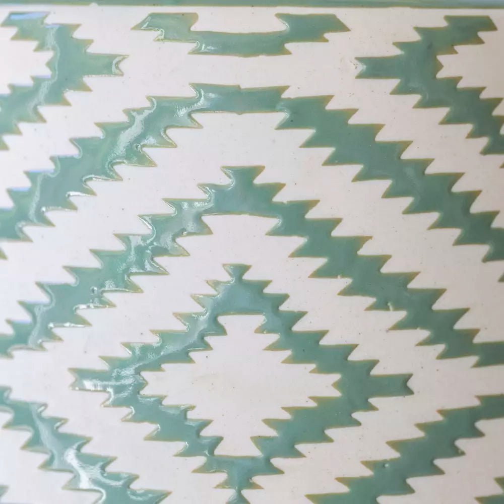 Ceramic Lamp Ikat Sage With White Shade - Smallhill Furniture Co.
