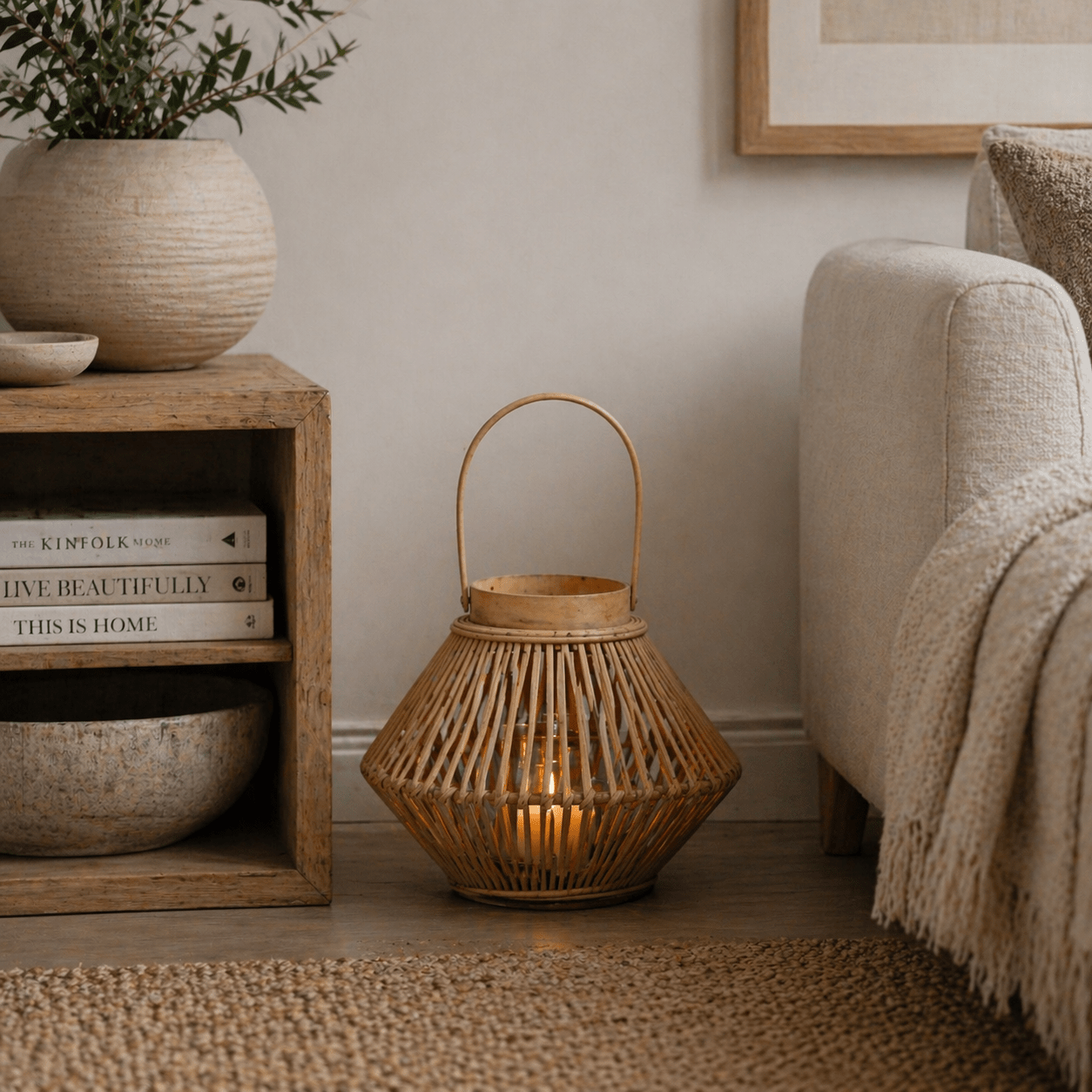 Cone Wicker Lantern With Glass Holder - Smallhill Furniture Co.