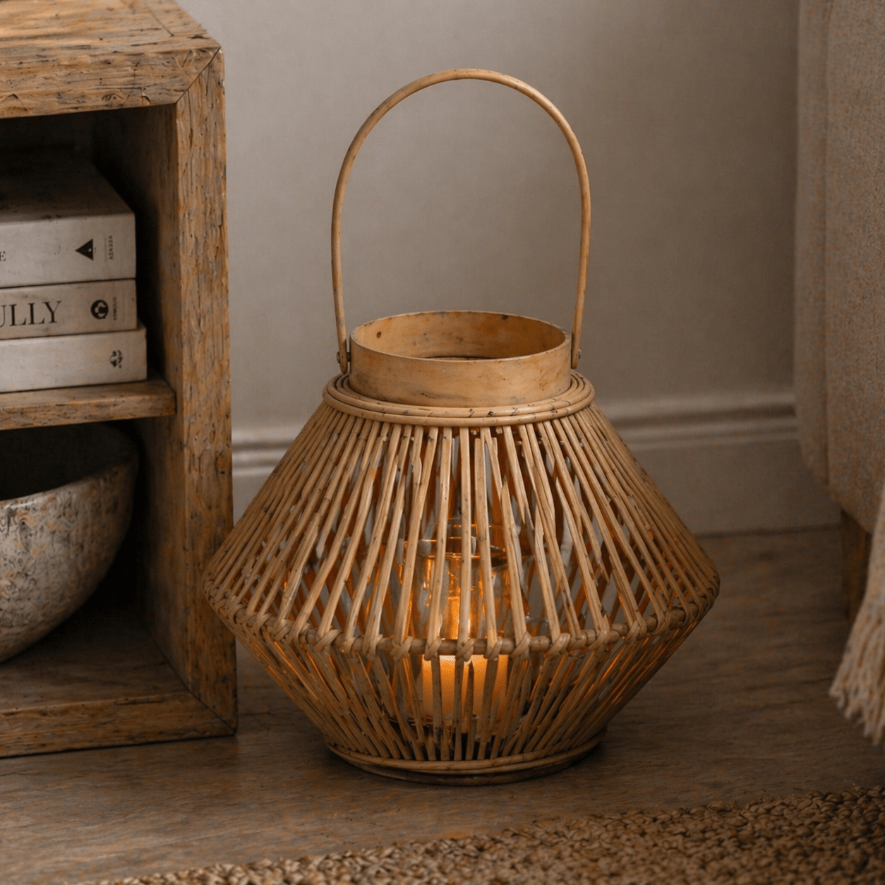 Cone Wicker Lantern With Glass Holder - Smallhill Furniture Co.