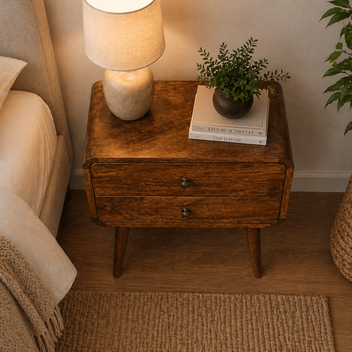 Curved Chestnut Bedside - Smallhill Furniture Co.