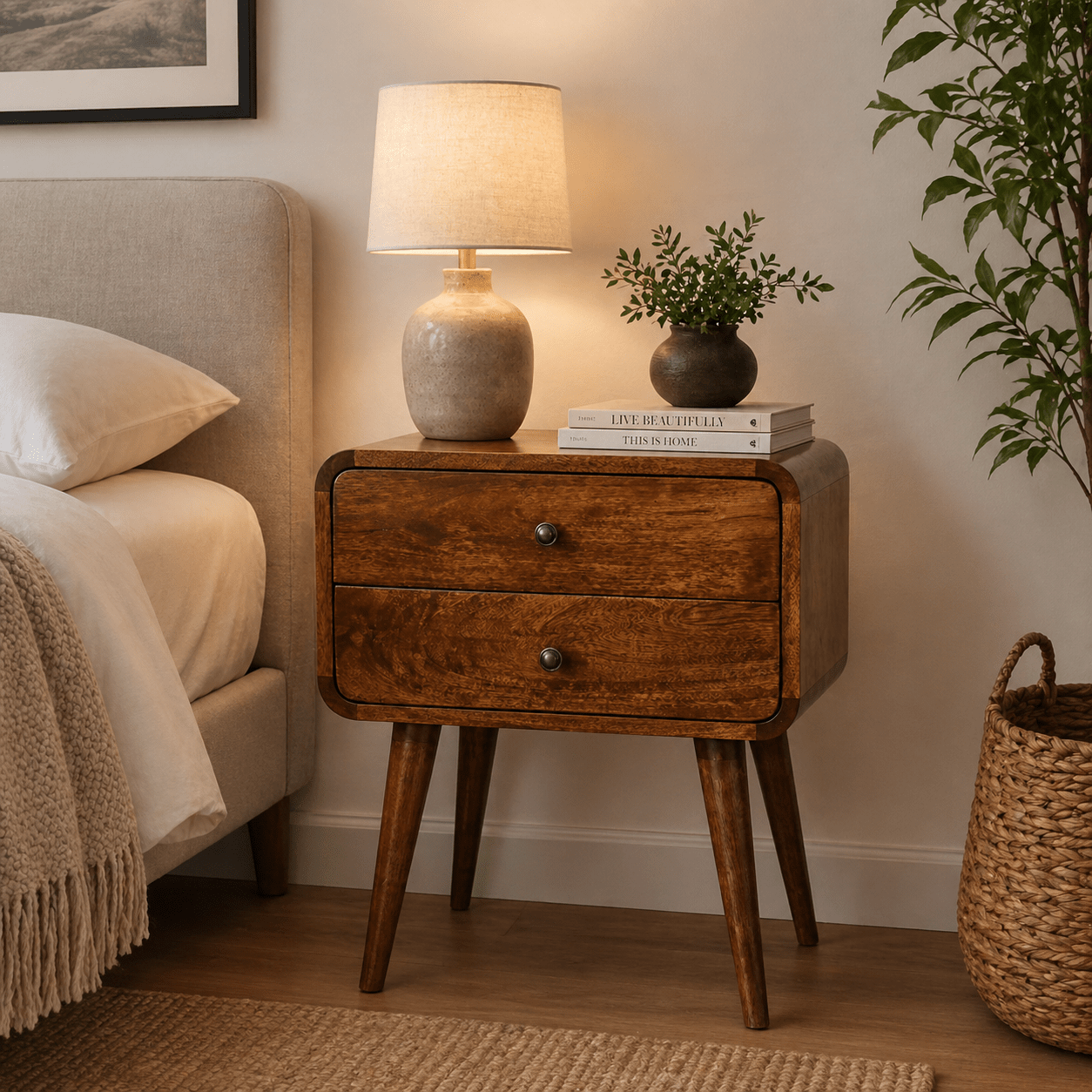 Curved Chestnut Bedside - Smallhill Furniture Co.