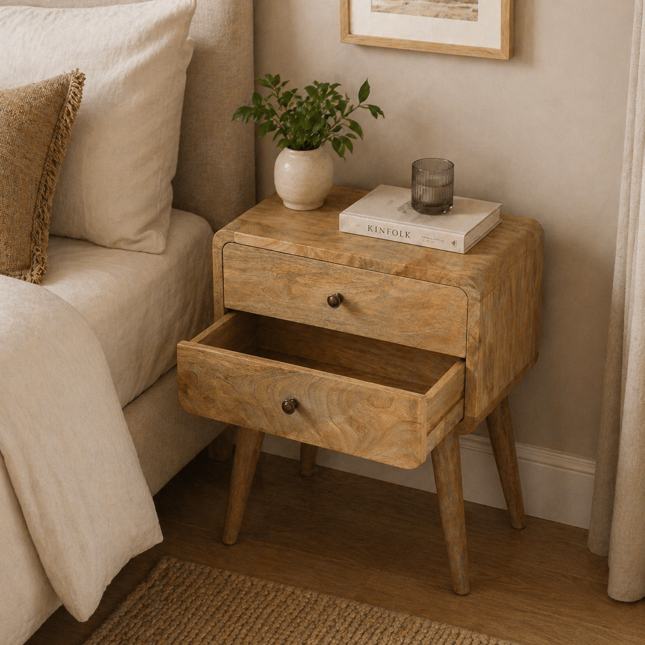 Curved Oak - ish Bedside - Smallhill Furniture Co.