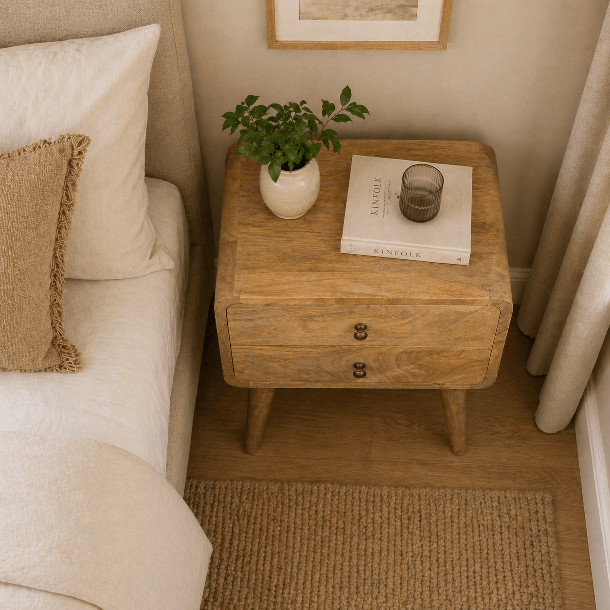Curved Oak - ish Bedside - Smallhill Furniture Co.