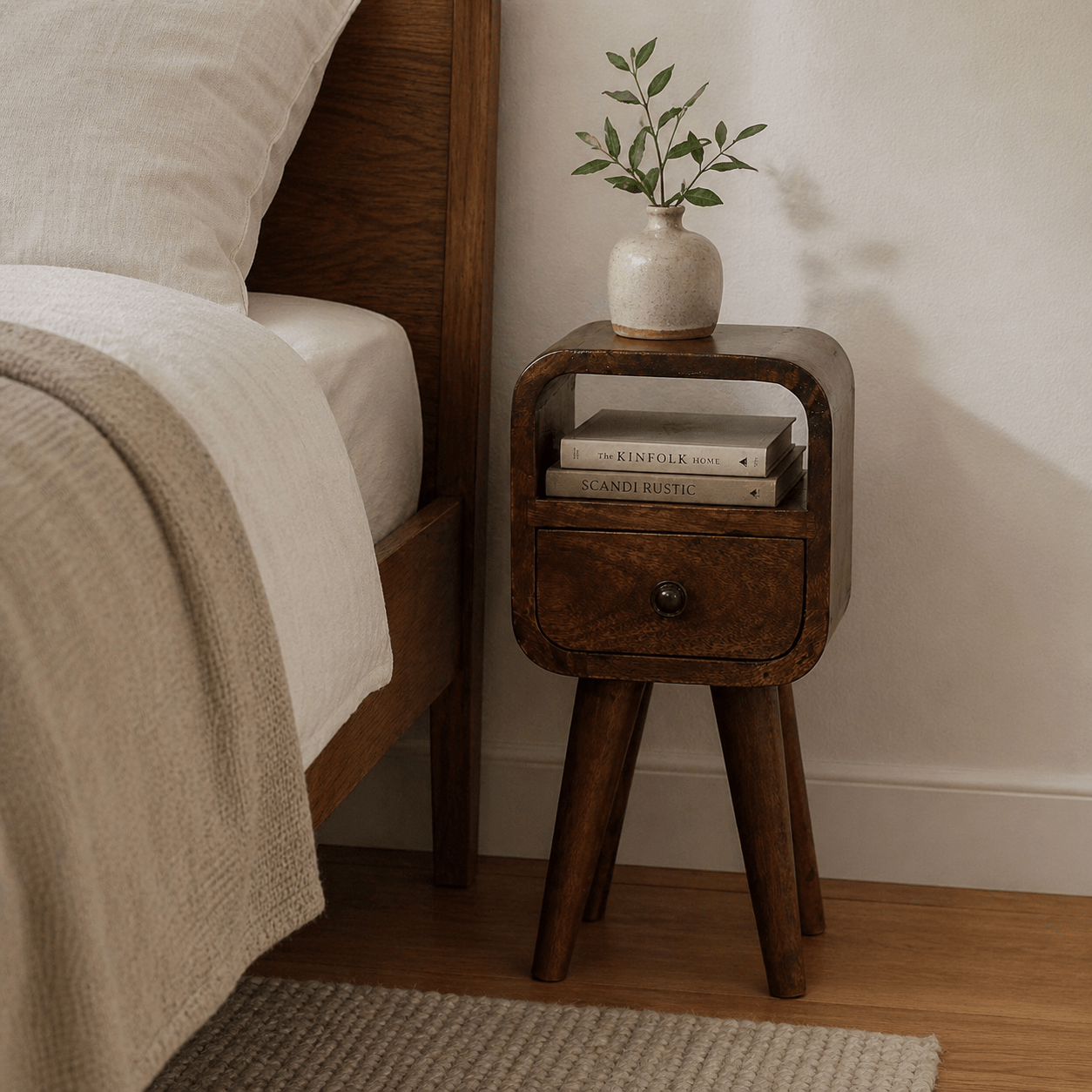 Extra Mini Chestnut Curve Open Slot Bedside - Smallhill Furniture Co.
