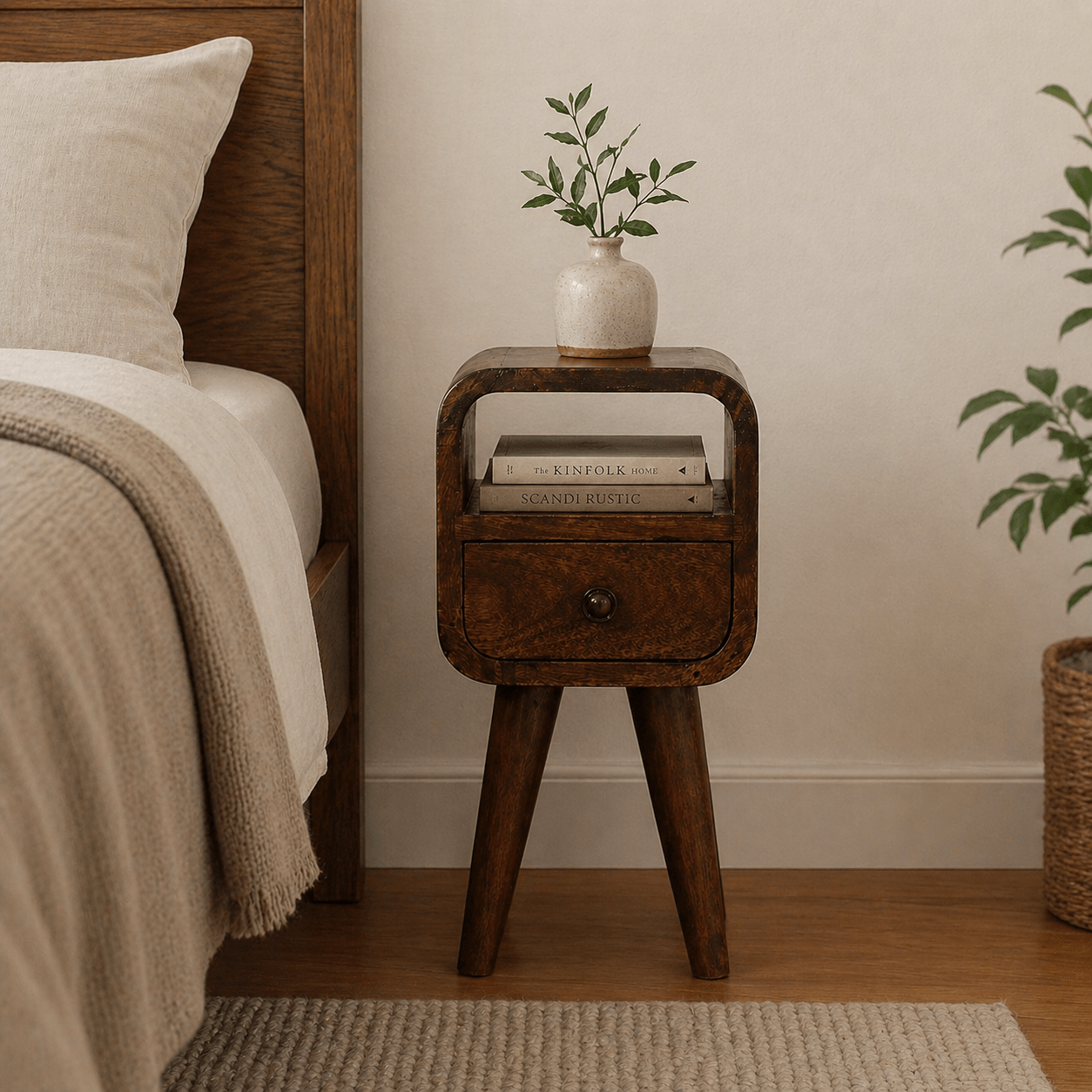 Extra Mini Chestnut Curve Open Slot Bedside - Smallhill Furniture Co.
