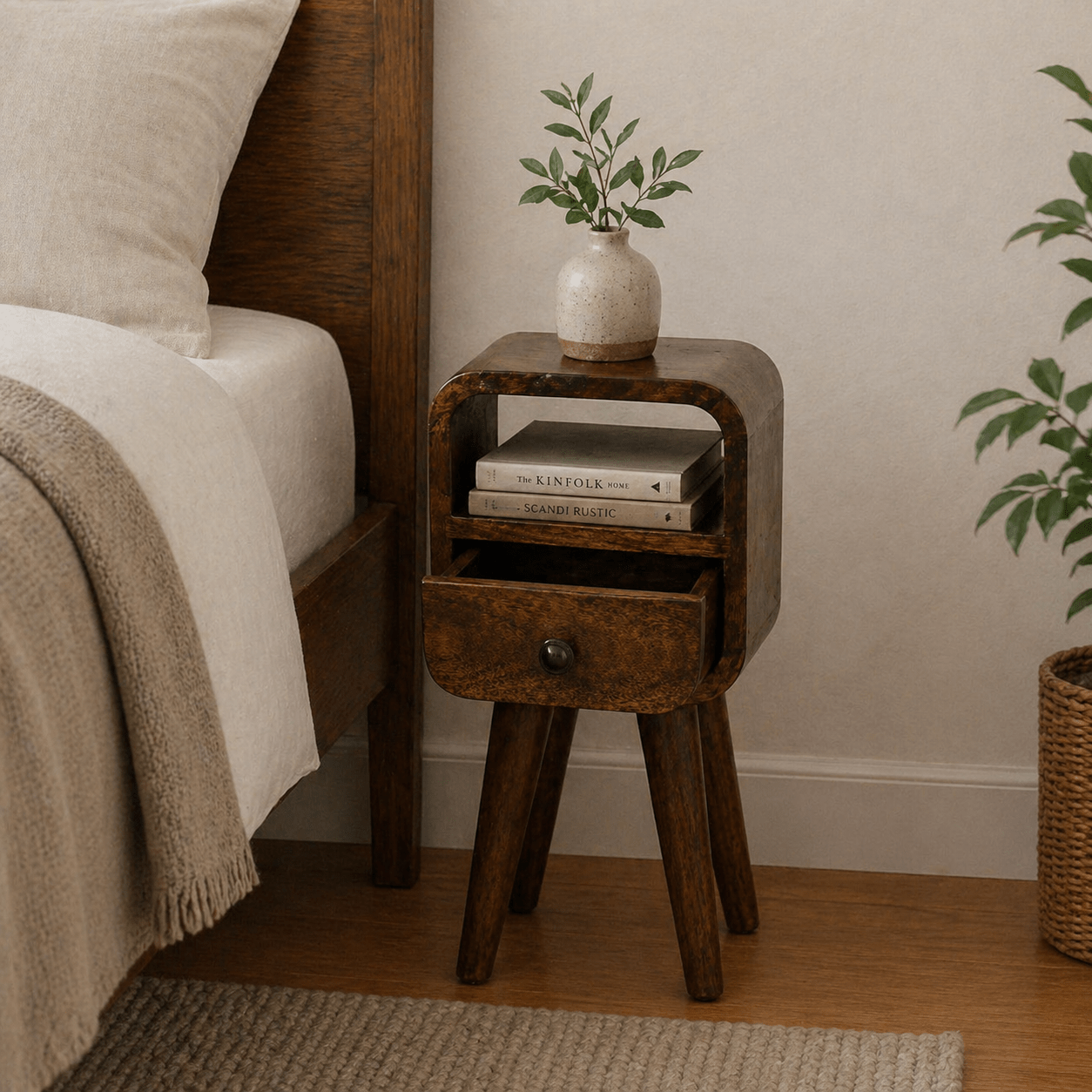 Extra Mini Chestnut Curve Open Slot Bedside - Smallhill Furniture Co.