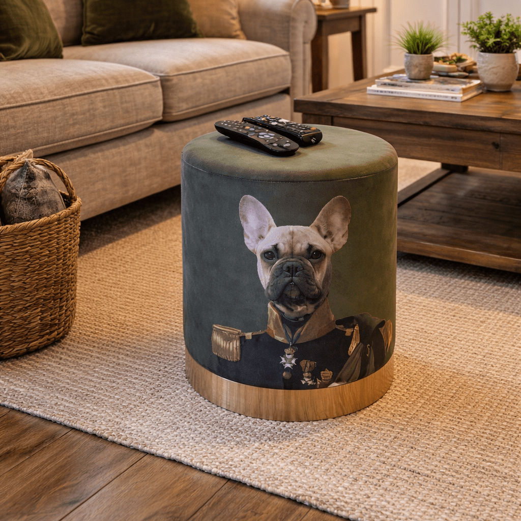 Green Velvet Pommel - French Bulldog Vintage Military Uniform - Smallhill Furniture Co.