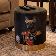 Green Velvet Pommel - French Bulldog wearing Vintage Uniform - Smallhill Furniture Co.