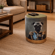 Green Velvet Pommel - Pug Dog wearing Vintage Military Outfit - Smallhill Furniture Co.
