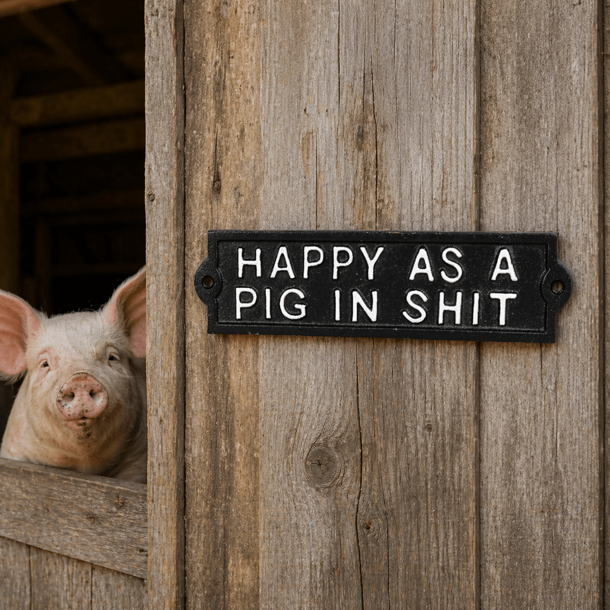 "Happy as a Pig in Shit" Cast Iron Sign - Smallhill Furniture Co.