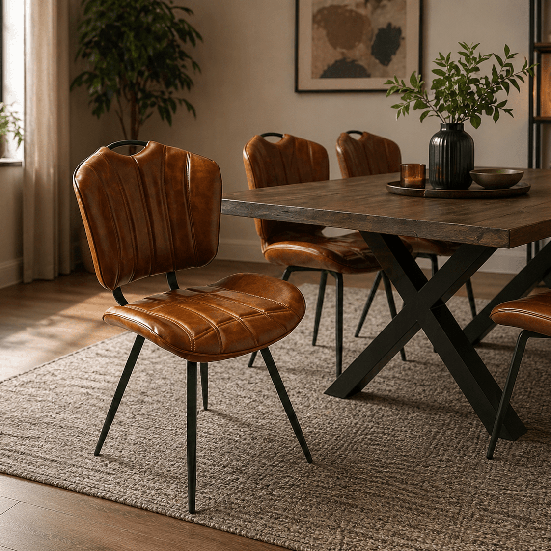 Healey Vegan Leather Chair Tan - Set of 2 - Smallhill Furniture Co.