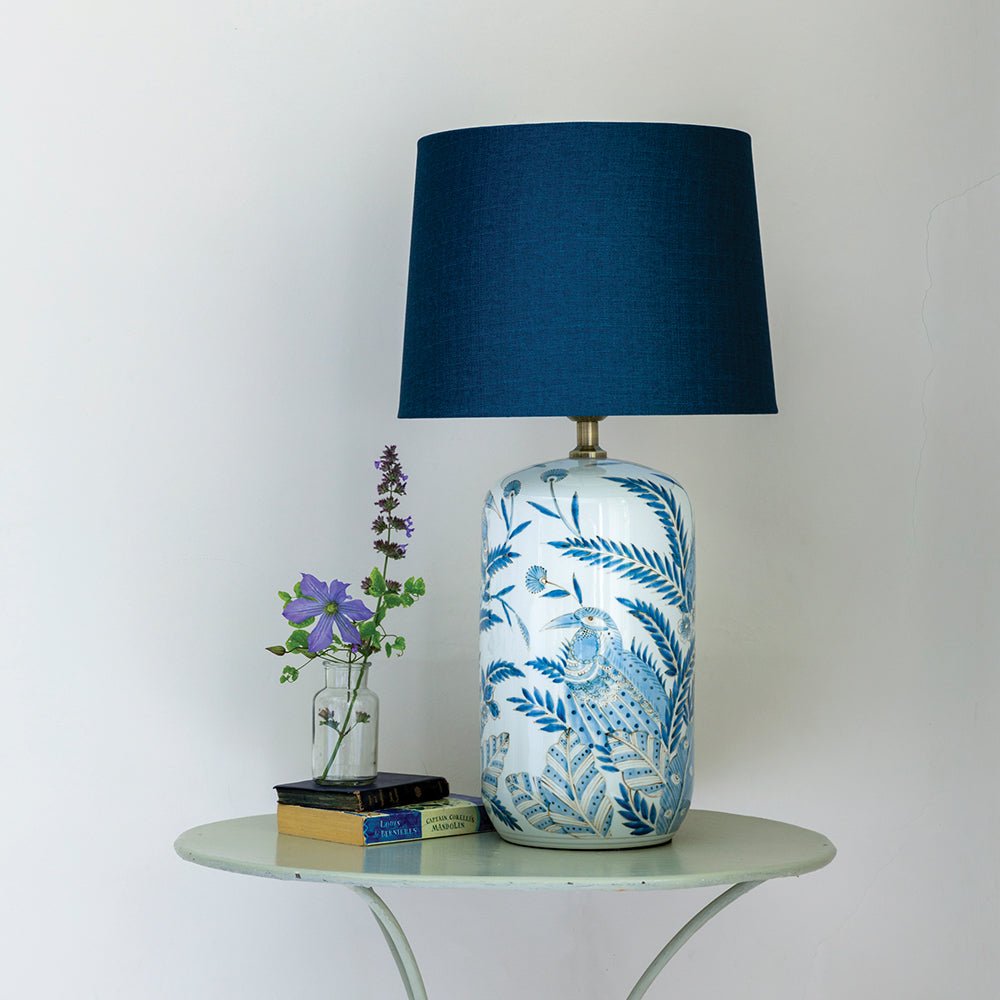 Lamp Birds In Foliage With Blue Shade - Smallhill Furniture Co.