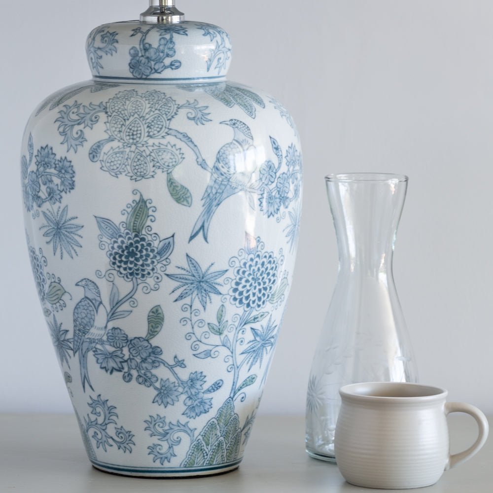 Lamp Exotic Bird With Blue Shade - Smallhill Furniture Co.