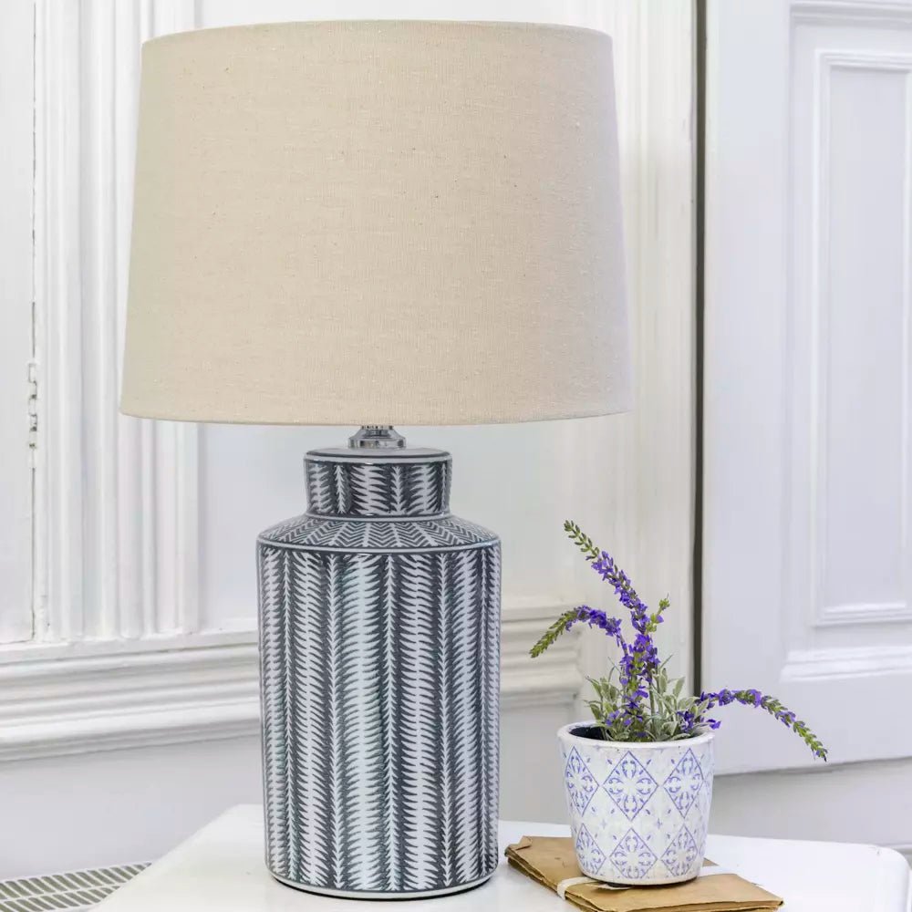 Lamp Serrato Carbon With Taupe Shade - Smallhill Furniture Co.