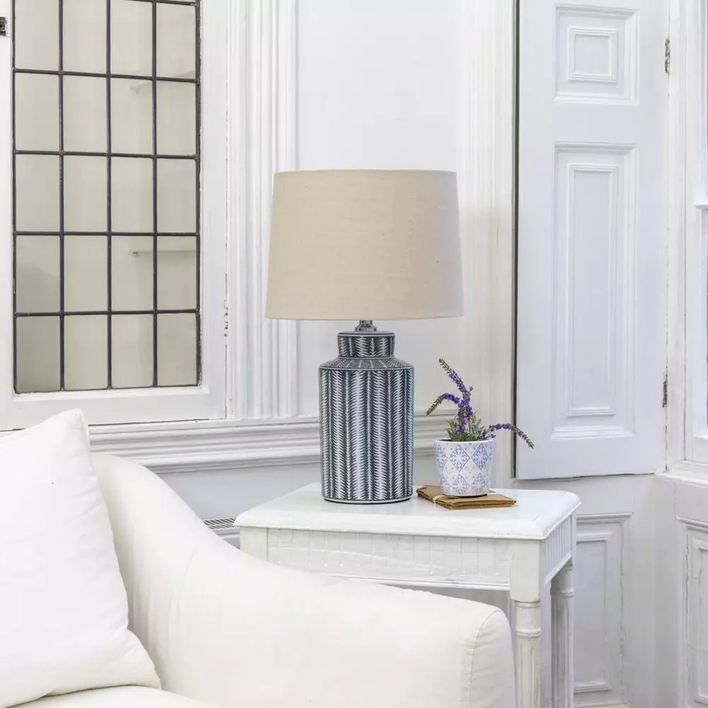 Lamp Serrato Carbon With Taupe Shade - Smallhill Furniture Co.