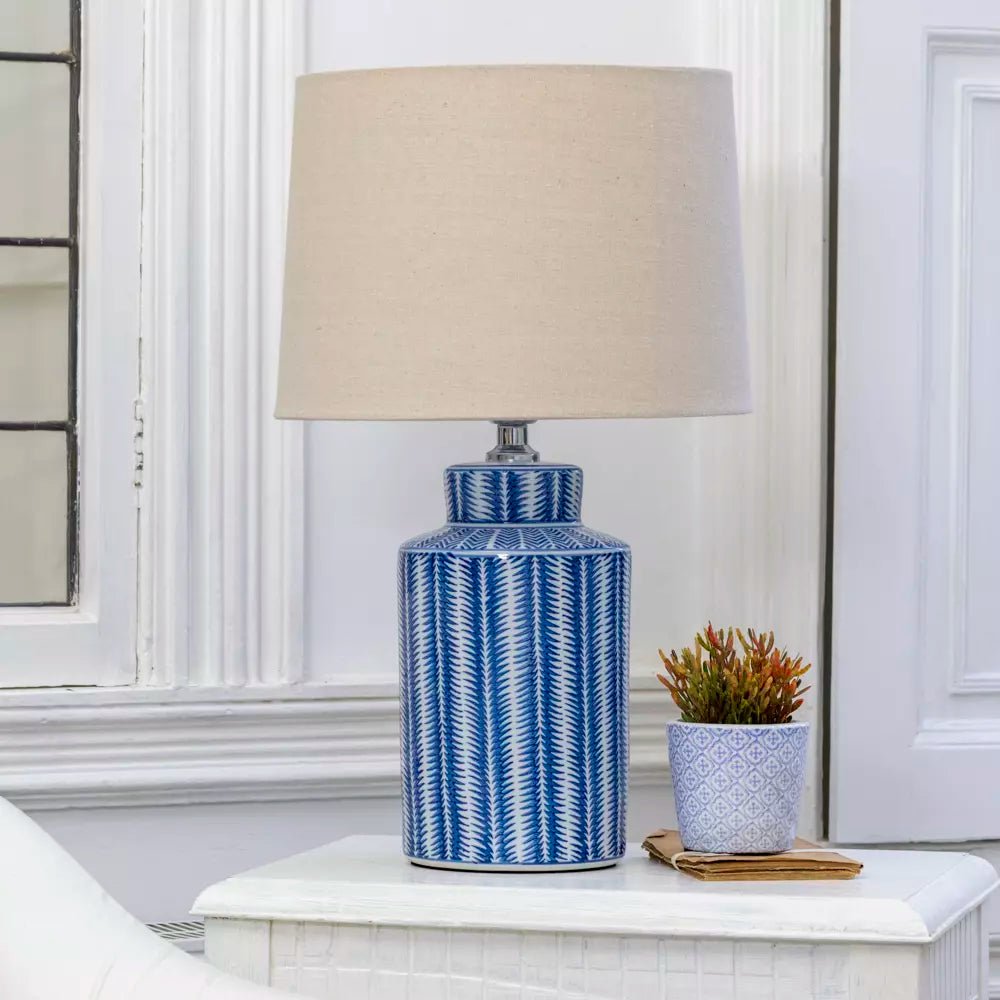 Lamp Serrato Cerulean With Taupe Shade - Smallhill Furniture Co.