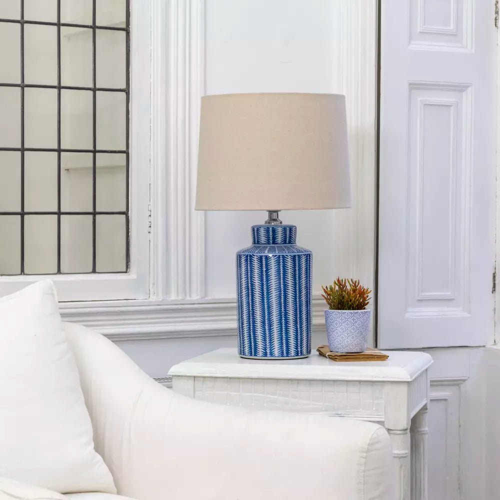 Lamp Serrato Cerulean With Taupe Shade - Smallhill Furniture Co.