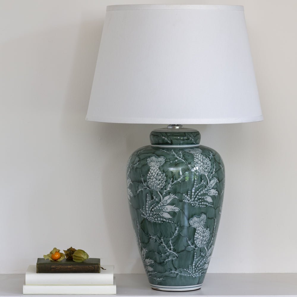 Lamp Thistle Sage with White Shade - Smallhill Furniture Co.