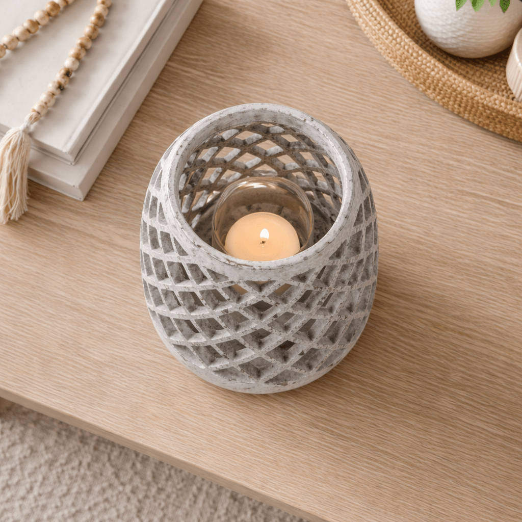 Large Conical Ceramic Lattice Hurricane Lantern - Smallhill Furniture Co.